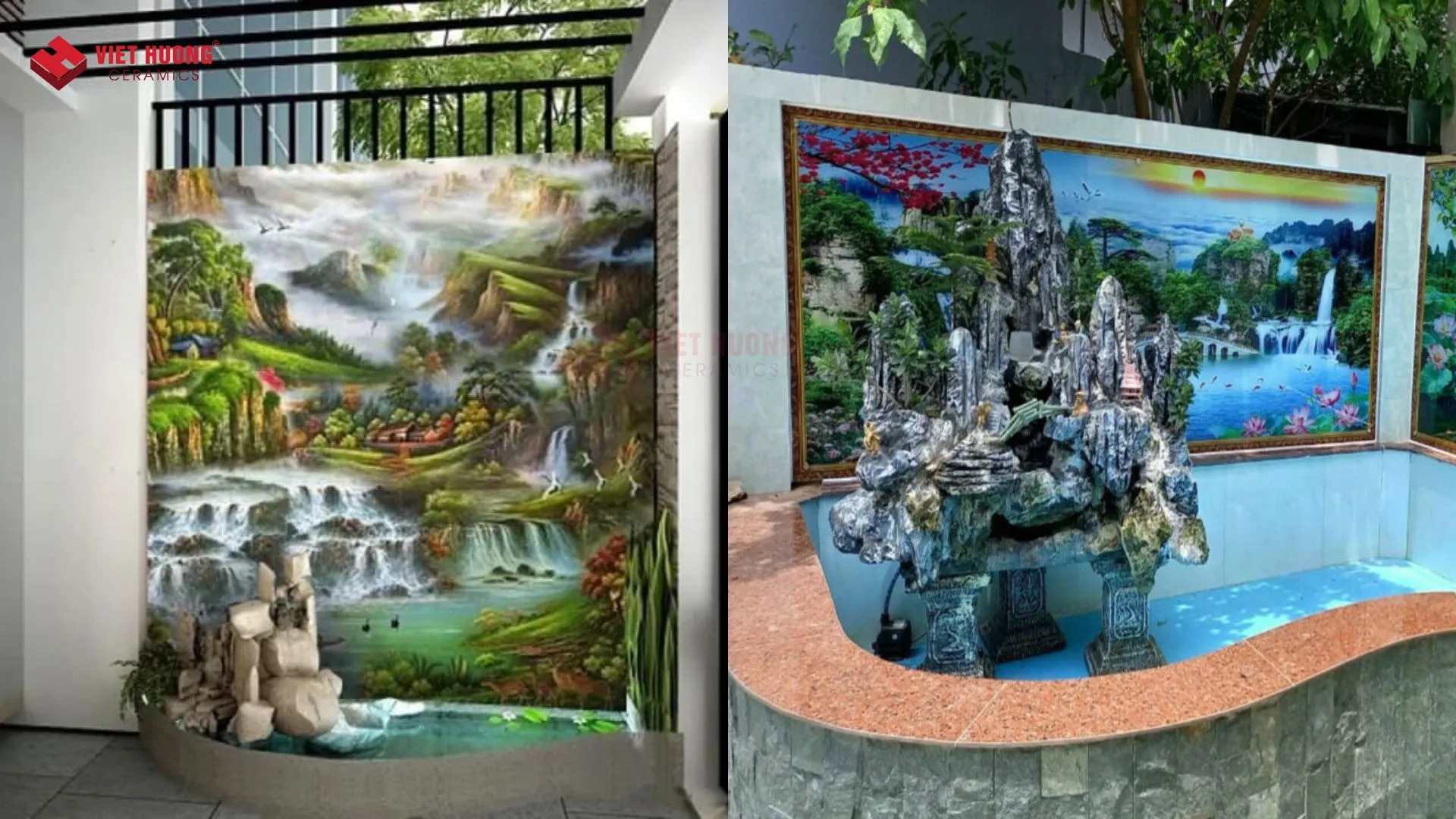 Gạch tranh trang trí khu tiểu cảnh ngoài trời