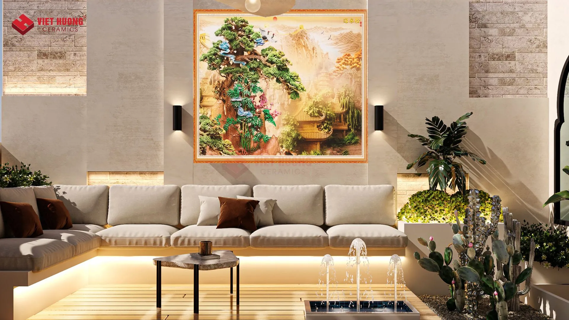 Ốp gạch tranh cho tường sân vườn