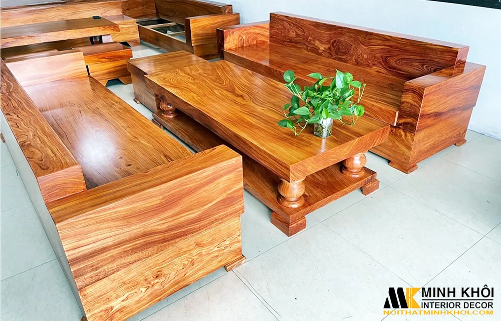 Mẫu bàn ghế gỗ nguyên khối làm từ gỗ Sồi, chất liệu cao cấp cho nội thất phòng khách