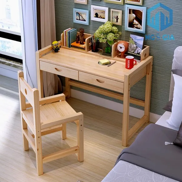 Mẫu bàn học gỗ tự nhiên cho học sinh cấp 1 có ngăn kéo đựng đồ