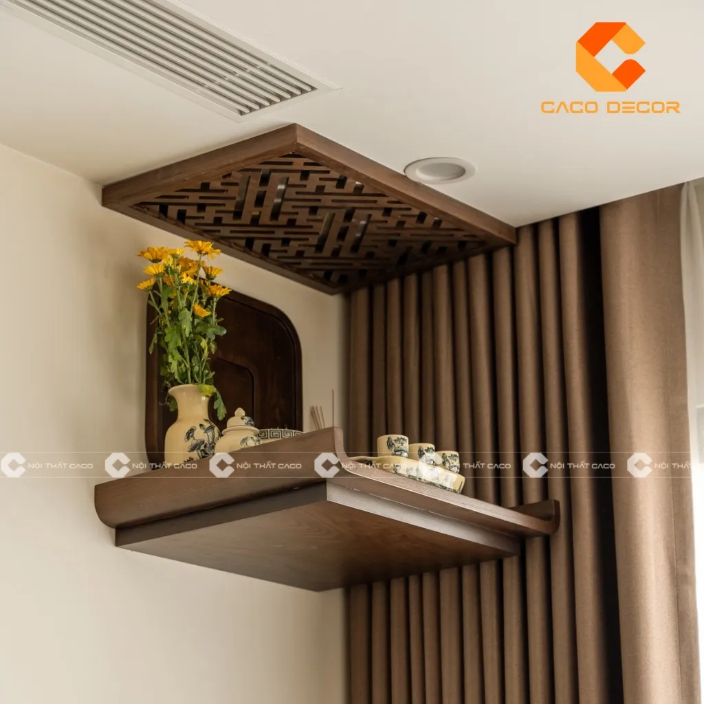 Bàn thờ treo tường gỗ sồi 1m2 với vân gỗ đẹp