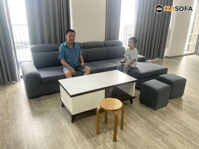Mẫu bàn trà chữ nhật chân sắt tối giản cho phòng khách hiện đại