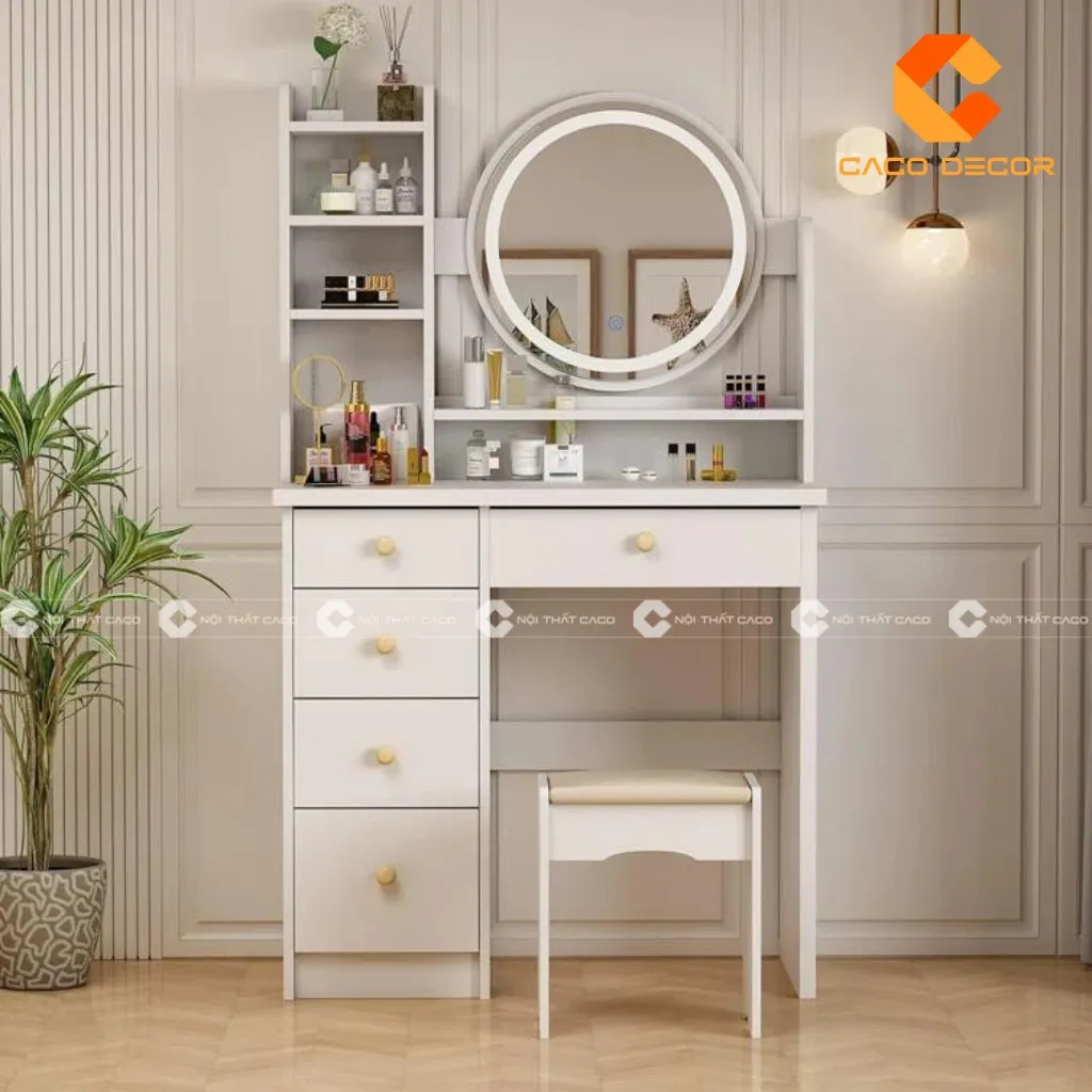 Mẫu bàn trang điểm có tích hợp kệ để trưng bày và trang trí