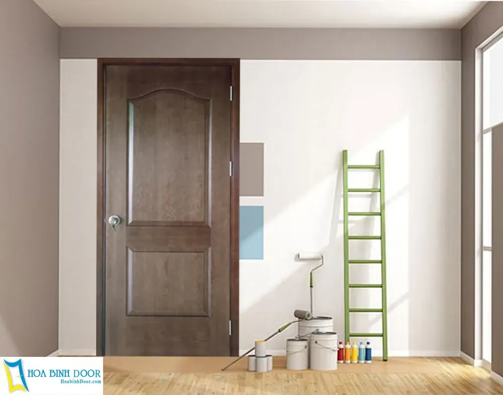 Cửa gỗ công nghiệp MDF Veneer bề mặt phẳng hiện đại