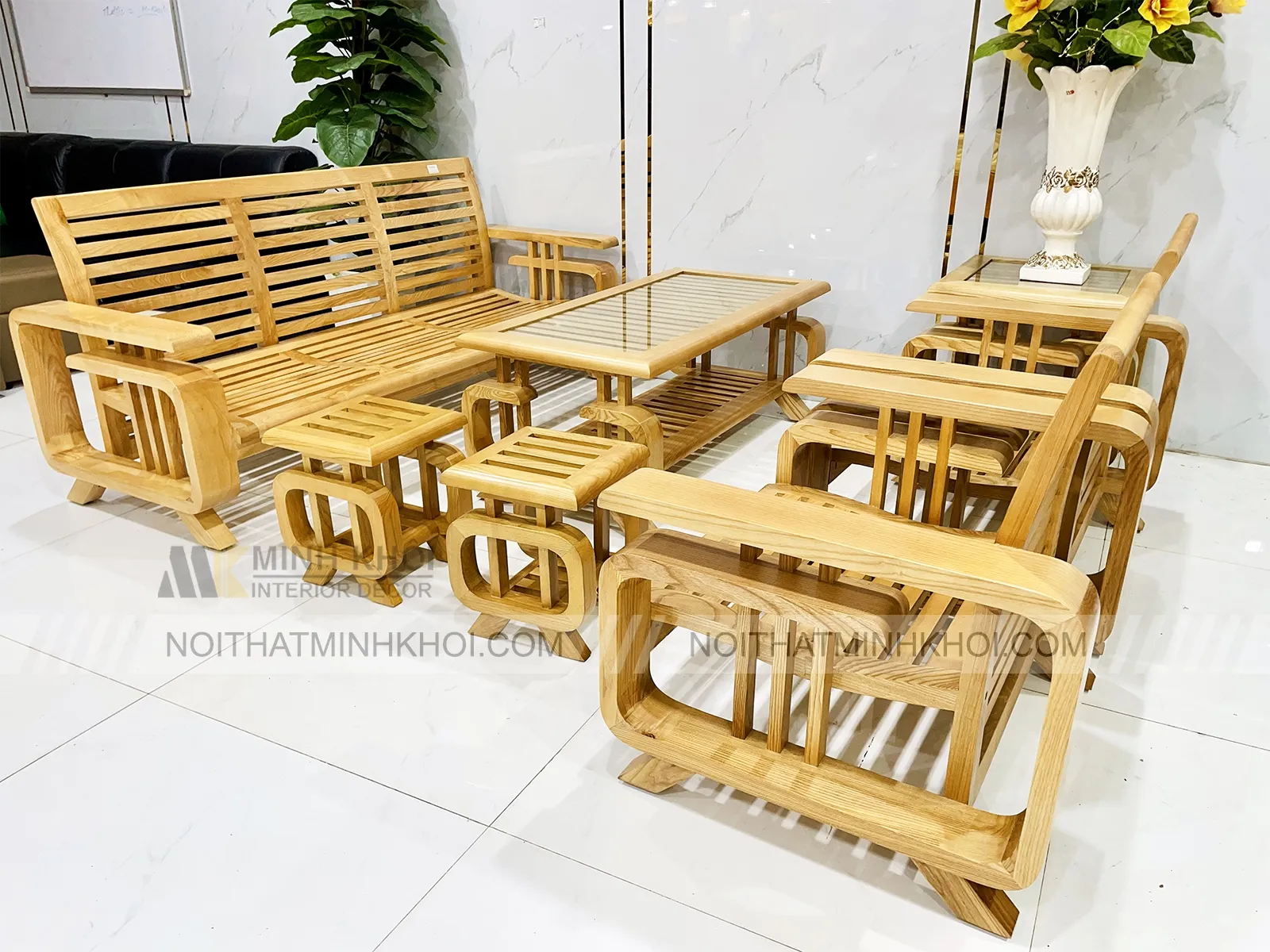 Bộ Bàn Ghế Sofa Hiện Đại Gỗ Sồi 7 Món