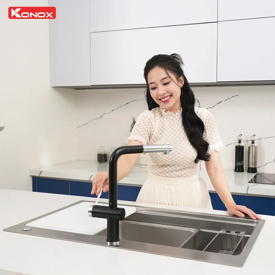 Chậu rửa bát 1 hố chống xước Workstation Sink Konox KN8751TS Dekor