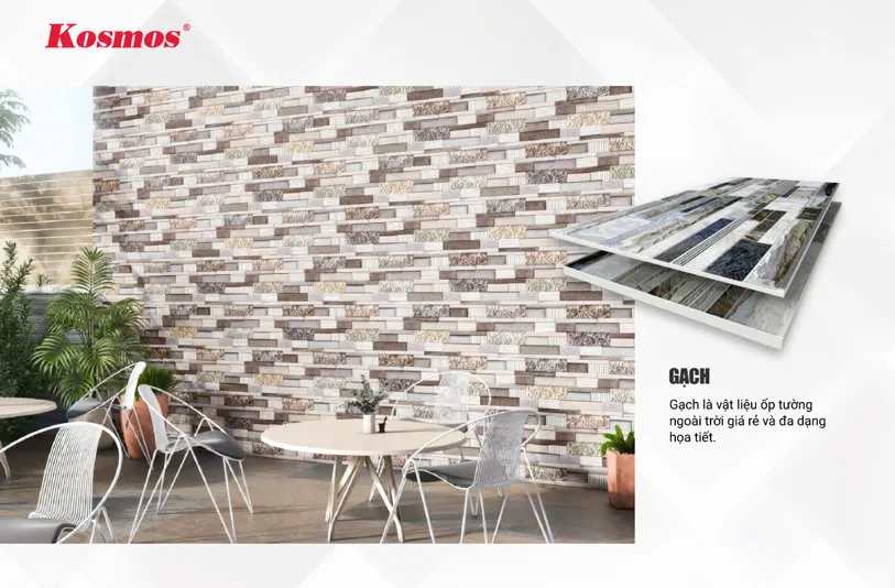 Gạch là vật liệu ốp tường ngoài trời giá rẻ và đa dạng họa tiết