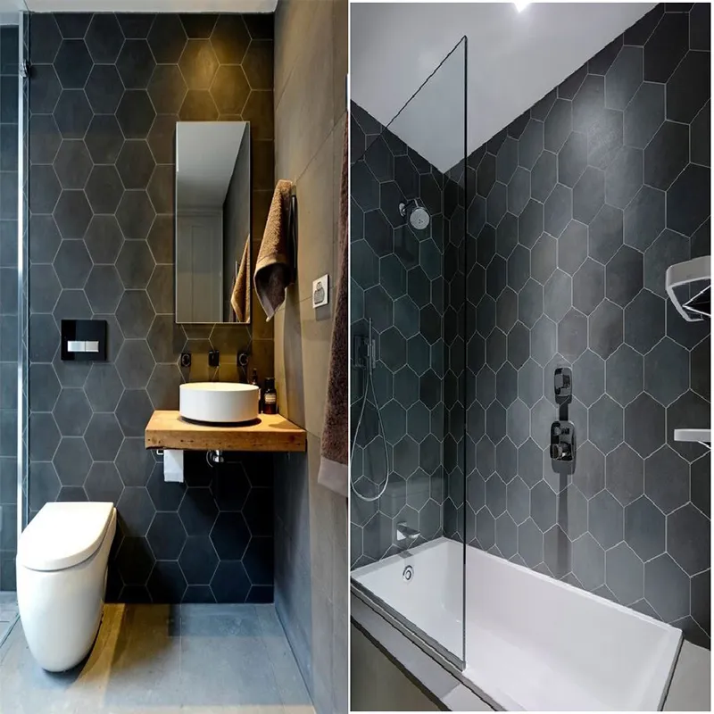 Gạch mosaic lục giác ốp tường màu xám