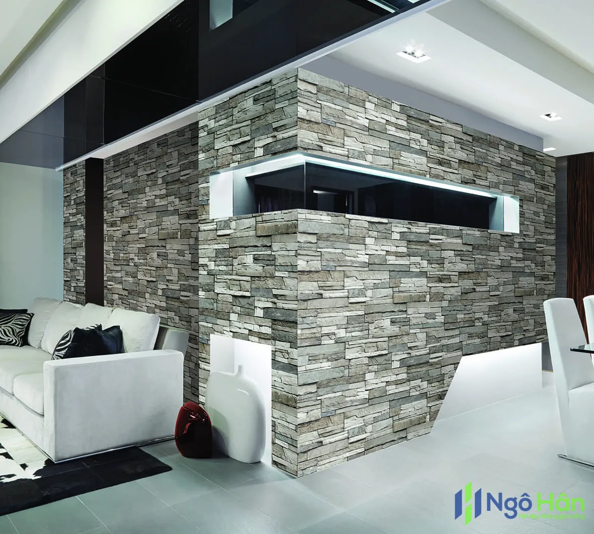 Ưu điểm vượt trội của giấy dán tường giả đá trong trang trí