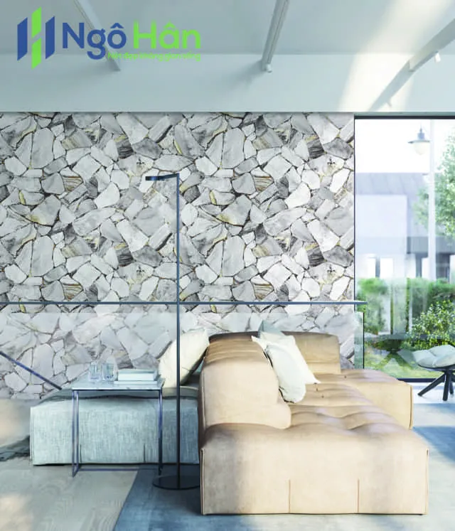 Mẫu giấy dán tường giả đá vân tối màu hiện đại