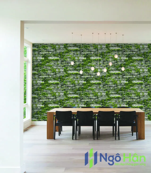Tường phòng ăn đẹp hơn với giấy dán tường giả đá