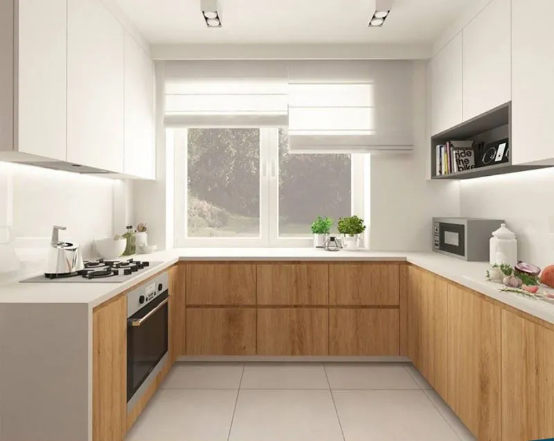Tủ bếp nhựa giả gỗ với vân gỗ chân thực mang lại vẻ đẹp sang trọng cho không gian bếp