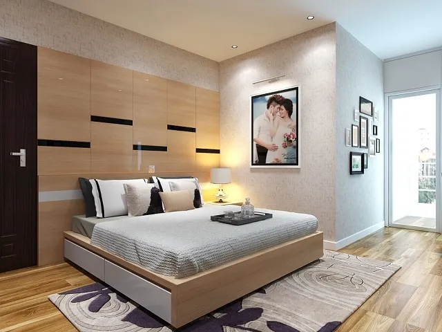 Mẫu giường ngủ gỗ MDF phủ melamine hiện đại cho phòng ngủ.