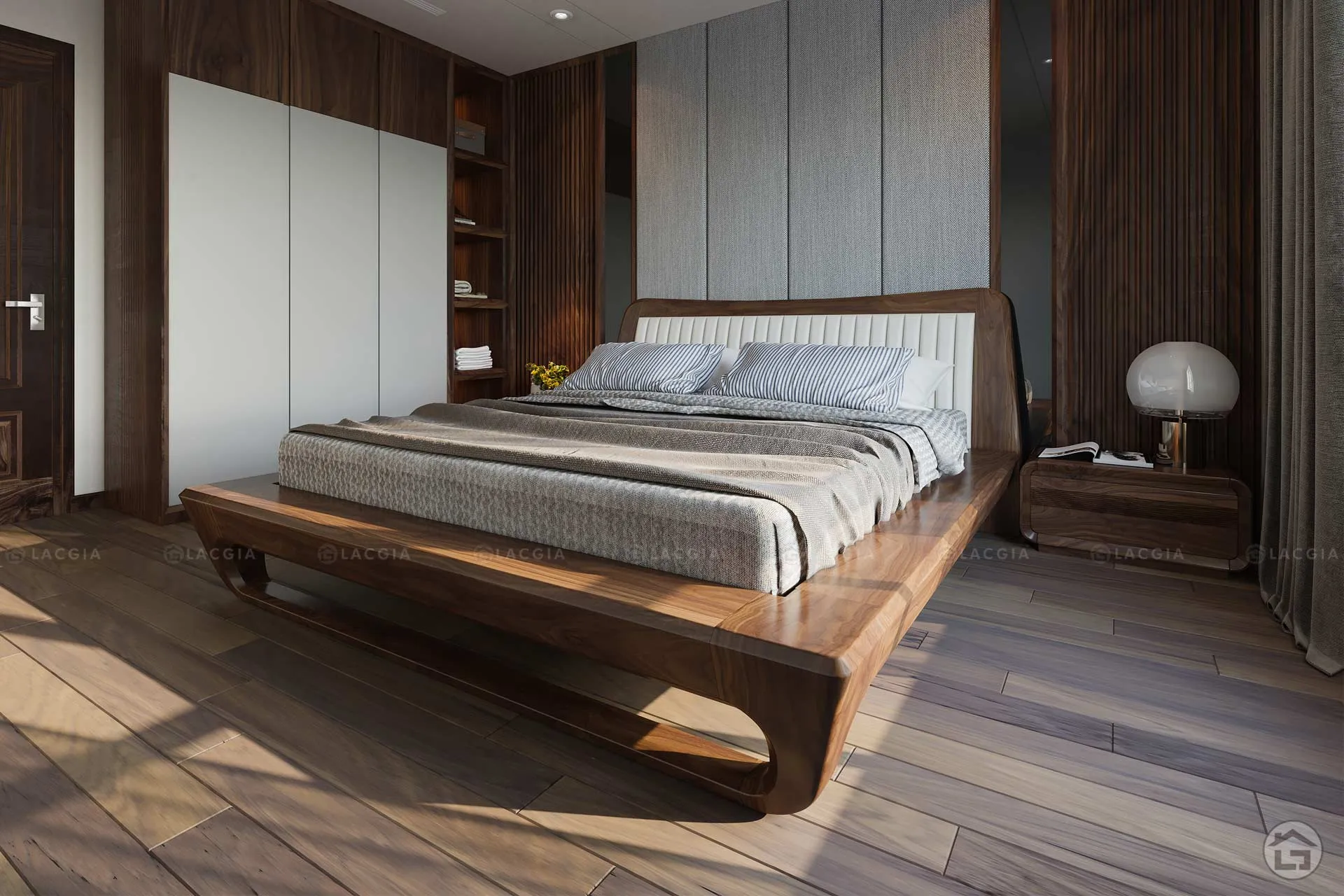 Giường ngủ gỗ tự nhiên mang đến vẻ đẹp sang trọng, ấm cúng cho phòng 15m2