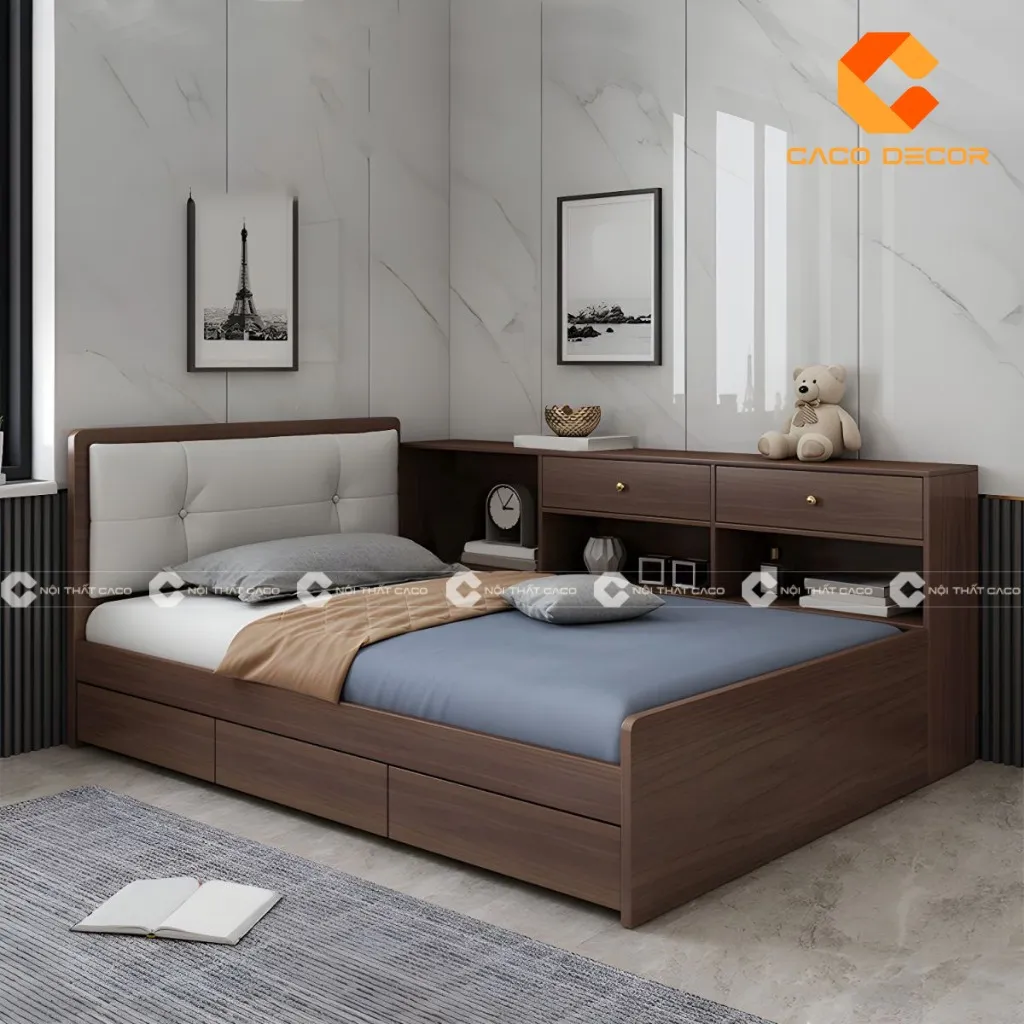 Giường ngủ đơn bằng gỗ công nghiệp tối giản