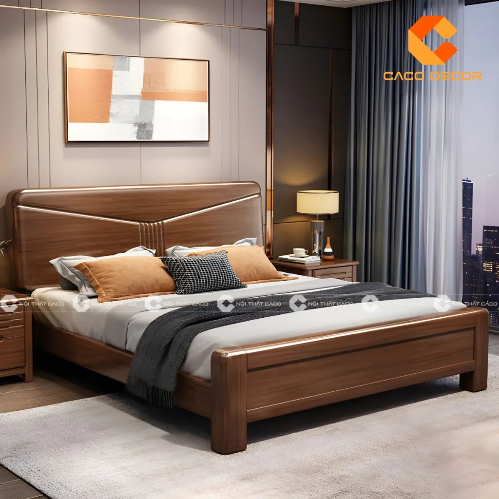 Giường ngủ thiết kế từ gỗ sồi quý phái