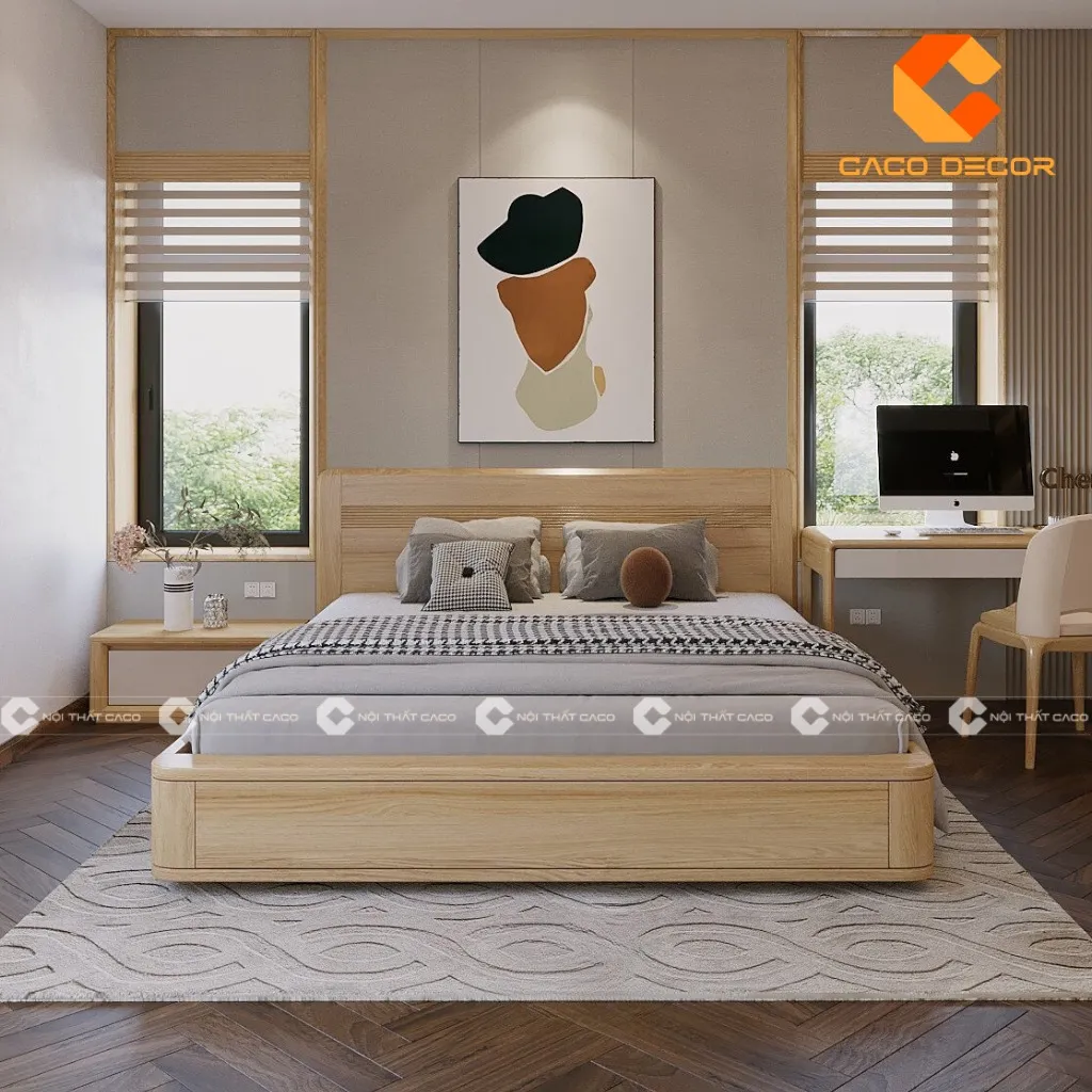 Giường bệt gỗ tự nhiên thiết kế hiện đại