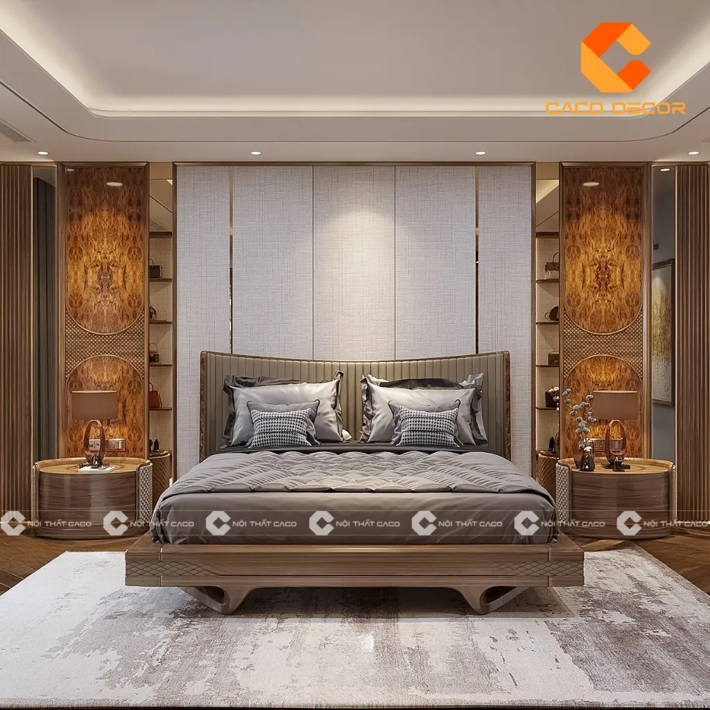 Giường ngủ thiết kế từ gỗ tự nhiên sang trọng