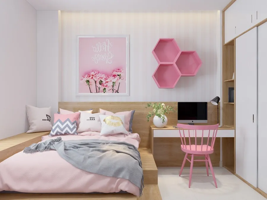 Giấy dán tường phòng ngủ màu hồng nhẹ nhàng