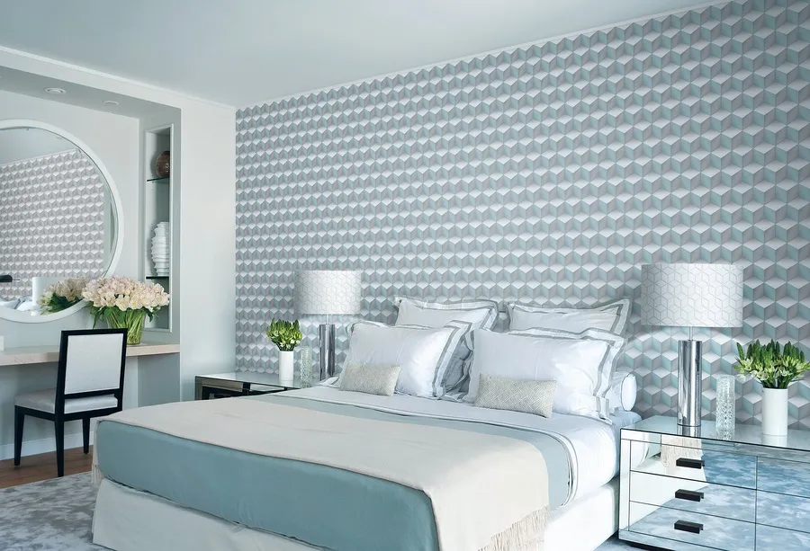 Giấy dán tường phòng ngủ màu xanh dương