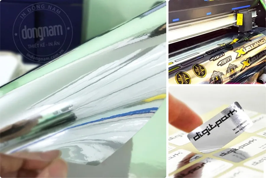 In decal gương bạc bóng inox làm tem nhãn dán xe trang trí