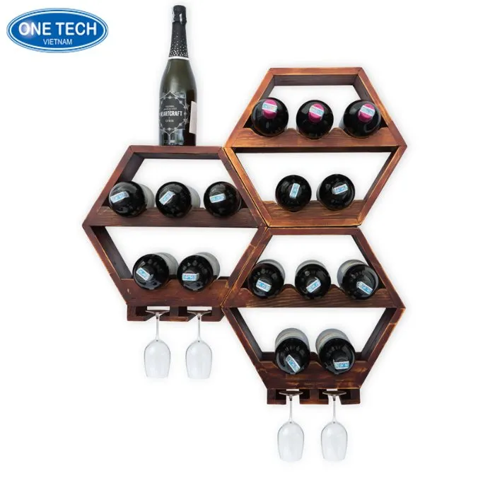 Kệ rượu treo tường hình lục giác độc đáo