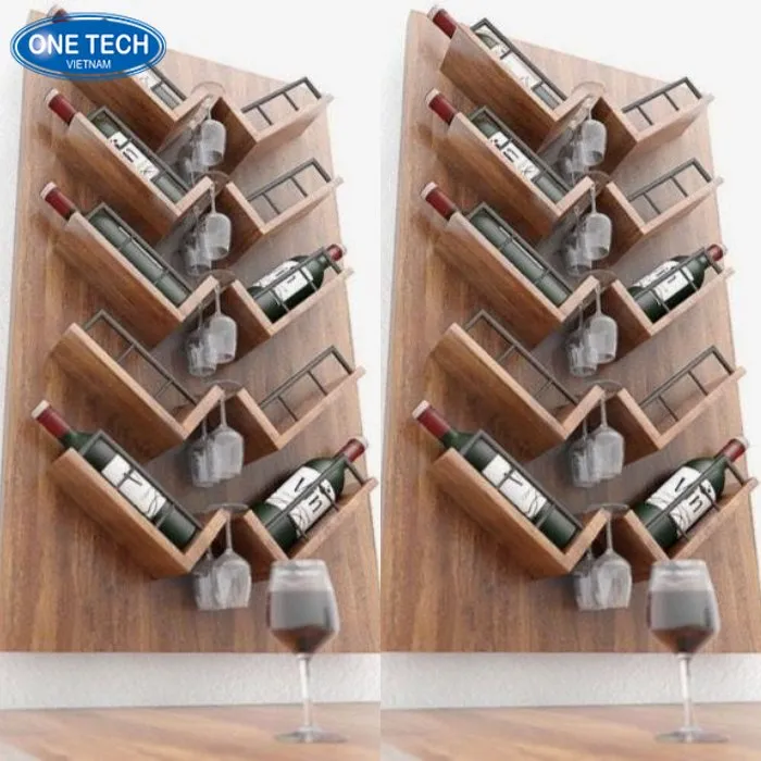 Kệ rượu gỗ treo tường hình chữ W độc đáo