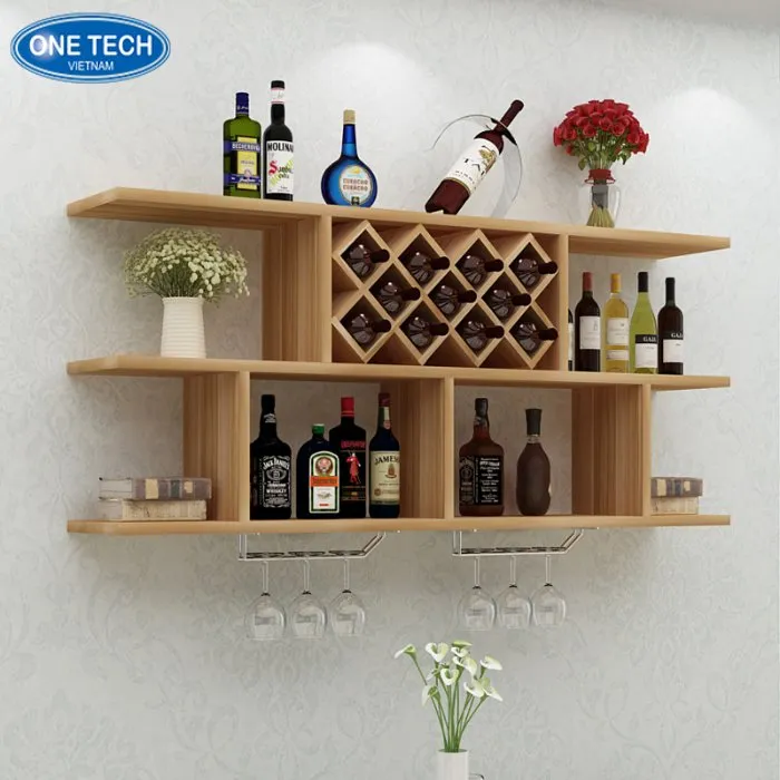 Mẫu kệ rượu treo tường bằng gỗ MDF màu vàng