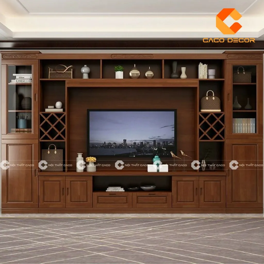 Mẫu kệ tivi phòng khách bằng gỗ tự nhiên mã KTVG01