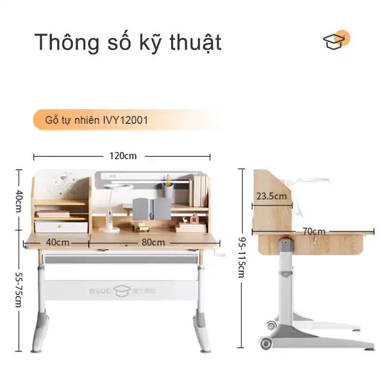 Bộ bàn ghế học sinh tiểu học có thể điều chỉnh kích thước theo tiêu chuẩn