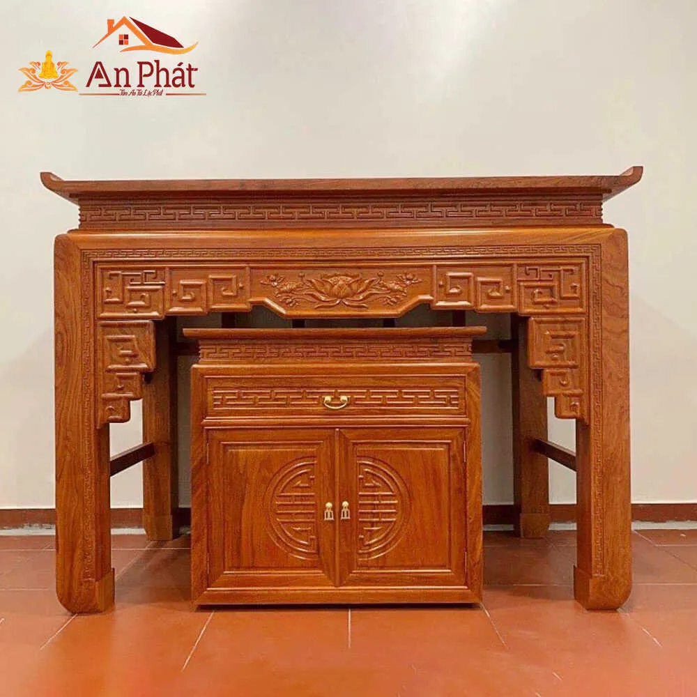 Mẫu tủ thờ gỗ hương với họa tiết chạm khắc
