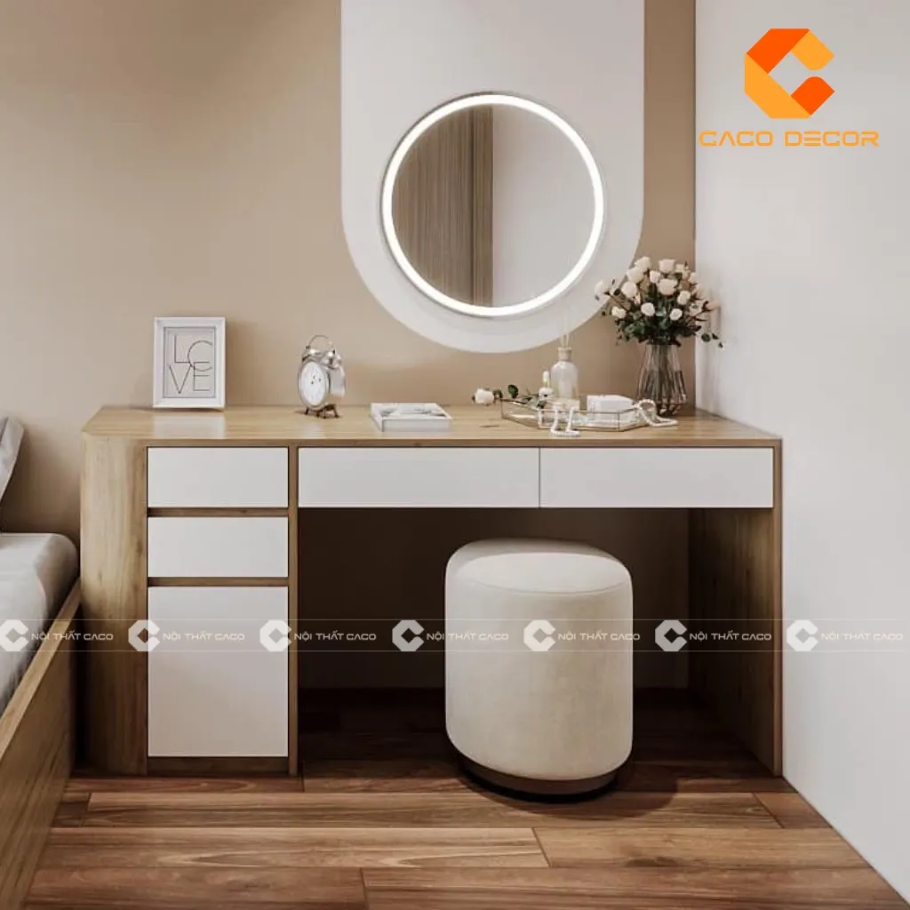 Bàn trang điểm gỗ công nghiệp tối giản, phù hợp phòng ngủ nhỏ