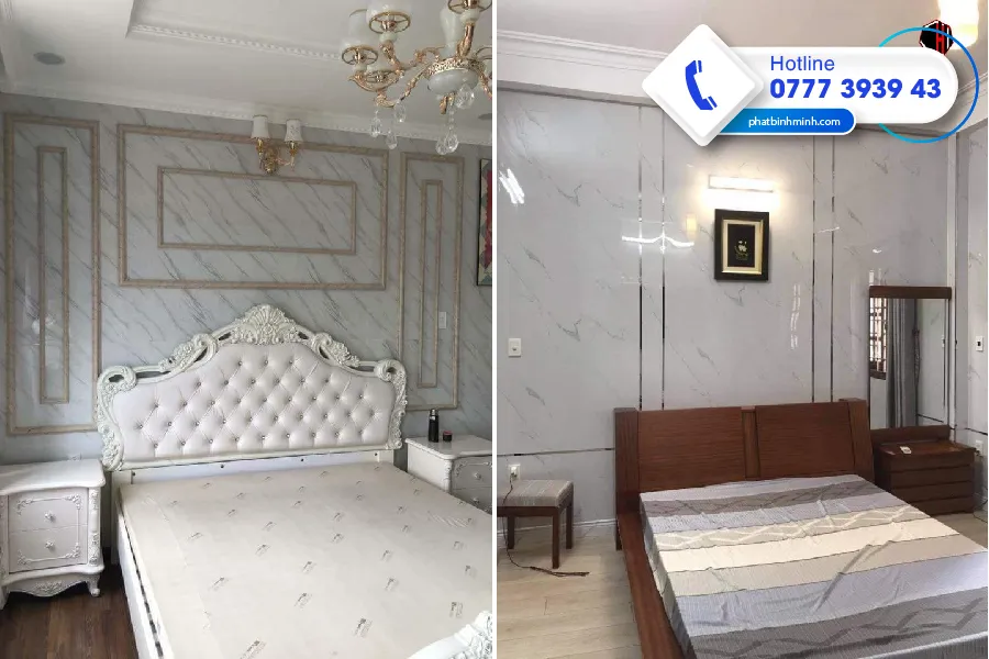 Sử dụng tấm ốp tường giả đá tạo không gian phòng ngủ ấm cúng