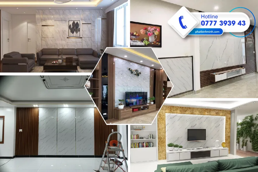 Tấm ốp tường giả đá trang trí phòng khách sang trọng tại Đà Nẵng
