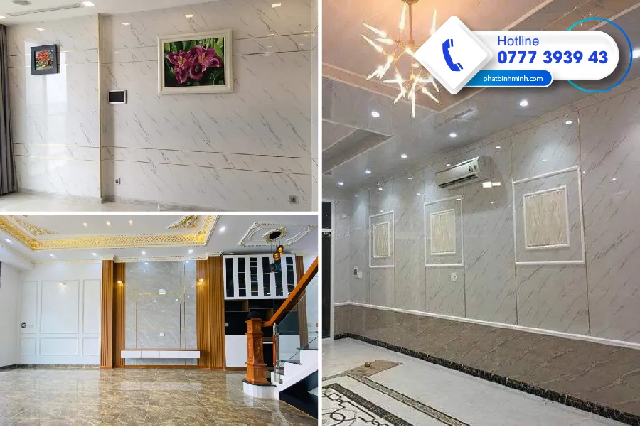 Không gian nội thất hiện đại với tấm ốp tường giả đá