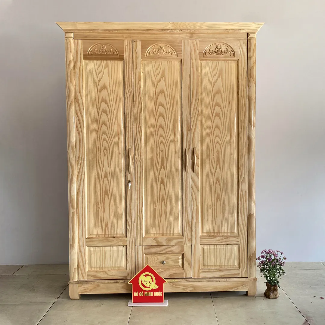 Tủ áo gỗ sồi 3 cánh lá sách SP631