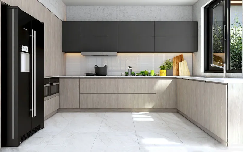 Thiết kế tủ bếp nhựa giả gỗ phủ Laminate đơn giản nhưng vẫn tinh tế và sang trọng