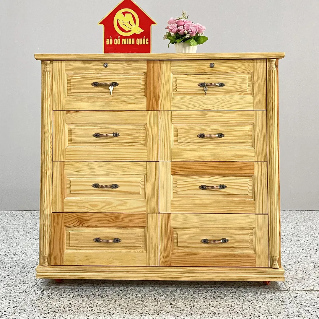 Tủ 8 ngăn gỗ thông màu trắng vàng nâu SP419