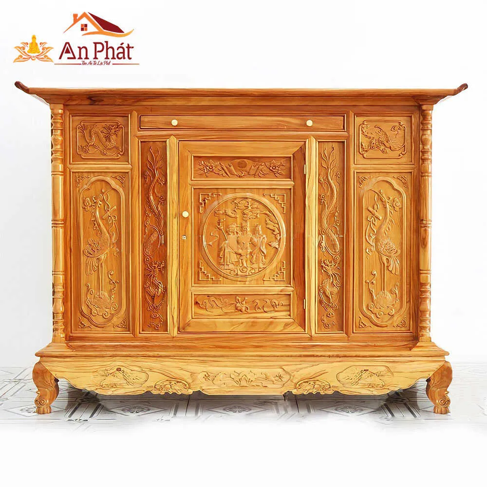 Mẫu tủ thờ nhỏ gọn bằng gỗ mít