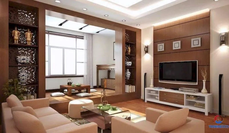 Mẫu tủ kệ tivi gỗ hiện đại kết hợp tủ trưng bày