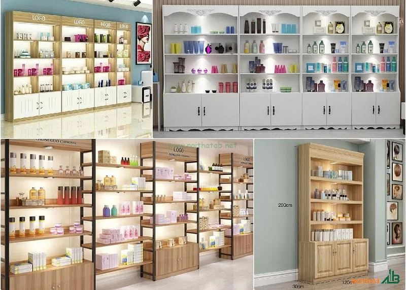 Mẫu tủ trưng bày mỹ phẩm đẹp, hiện đại cho cửa hàng