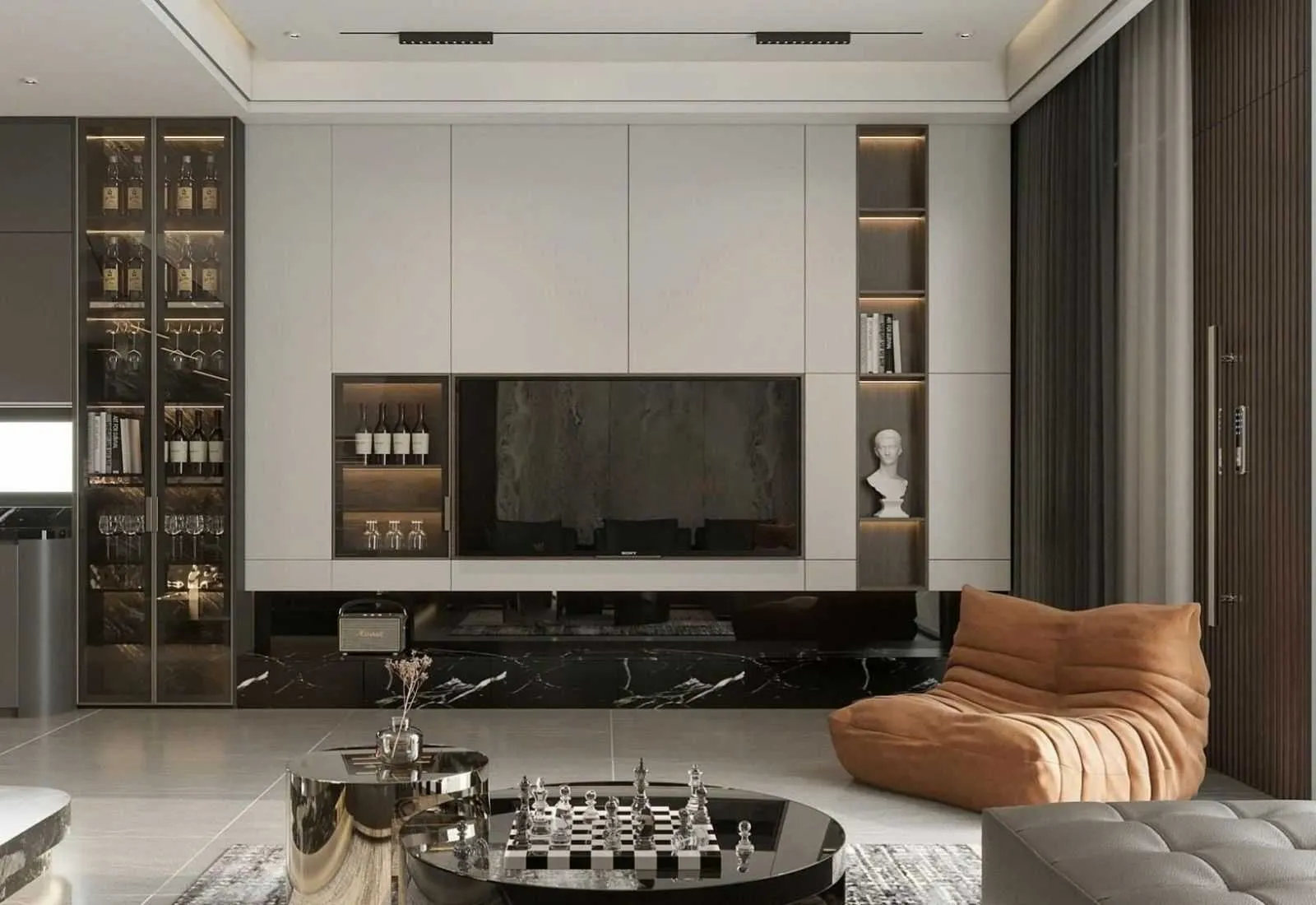 Vách trang trí phòng khách với các ô vuông 3D độc đáo