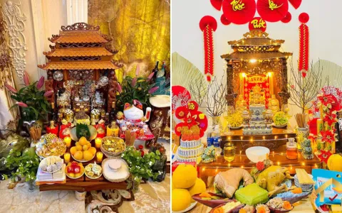 Bàn thờ Thần Tài đặt ở vị trí gần cửa chính.