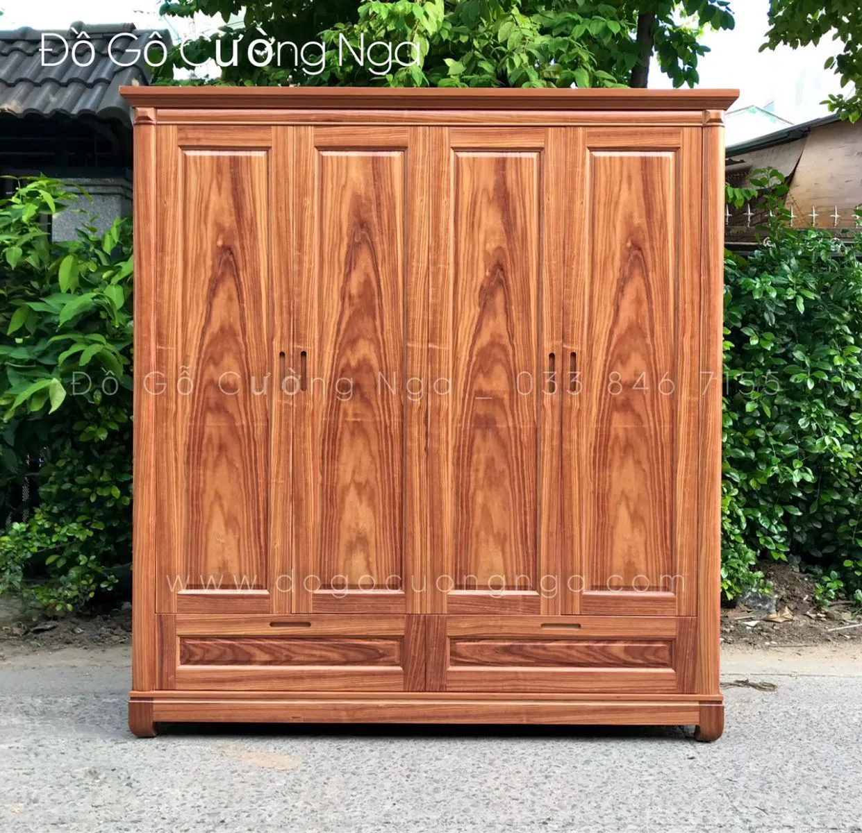 Tủ áo gỗ cẩm 4 cánh 2 buồng