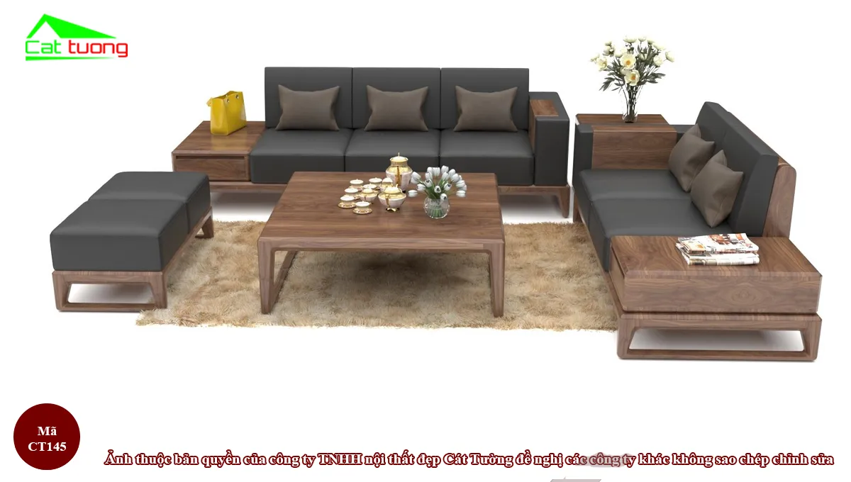 Bàn ghế gỗ óc chó CT145 phong cách đương đại