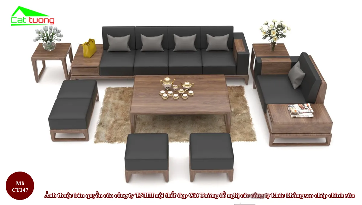 Bộ bàn ghế gỗ óc chó CT147 cho phòng khách nhỏ