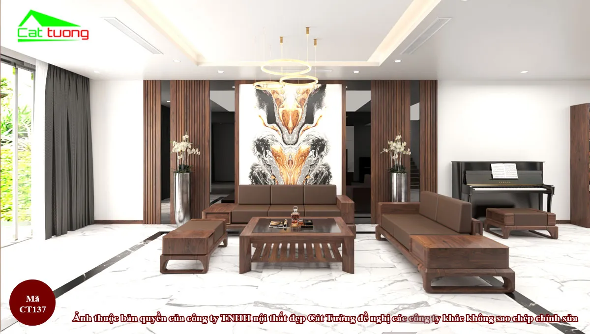 Thiết kế sofa gỗ óc chó CT137 đẹp hiện đại