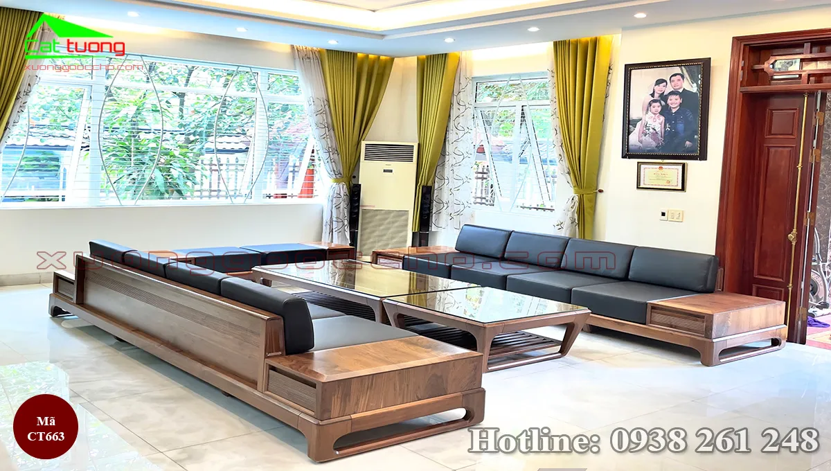Sofa gỗ óc chó CT165 với đường nét mềm mại