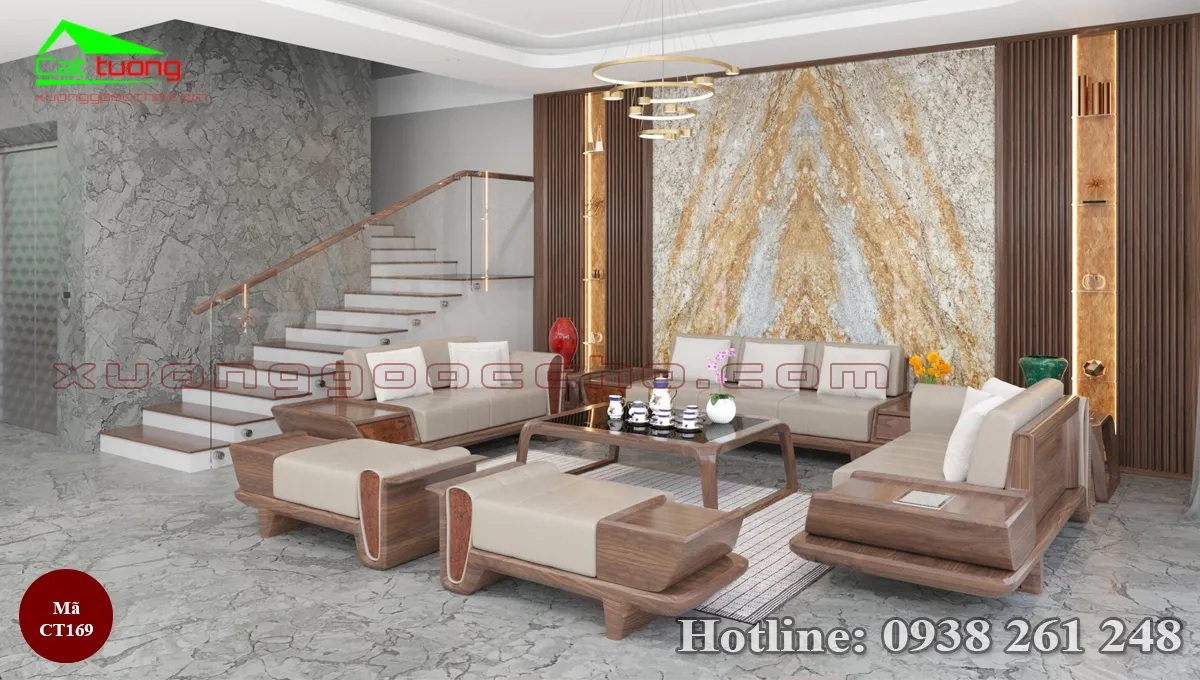 Sofa gỗ óc chó CT169 thiết kế hiện đại