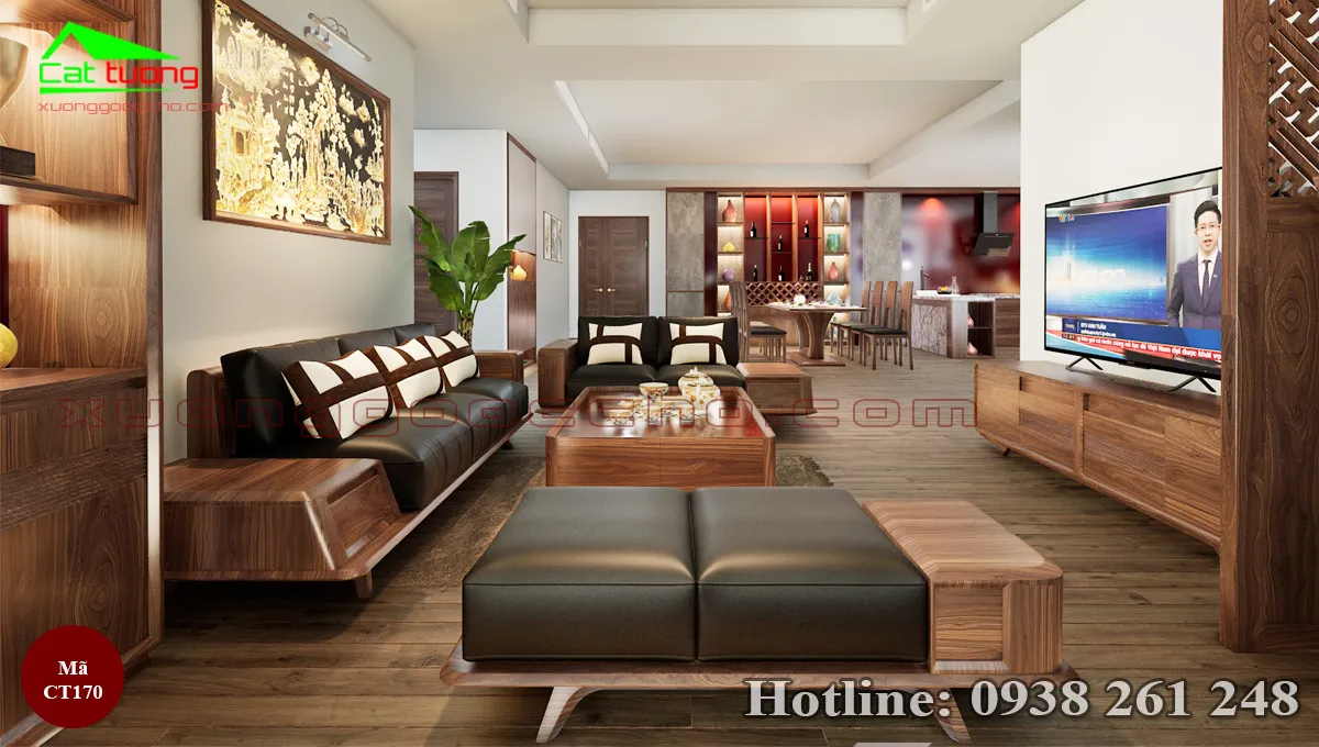 Sofa gỗ óc chó CT170 đẹp và sang trọng